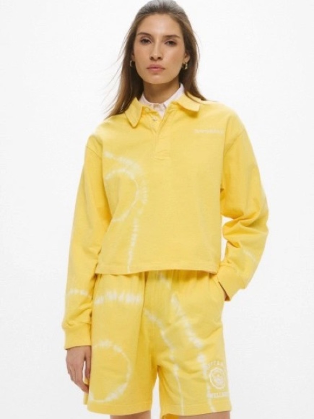 Sporty & Rich Yellow Tie-Dye Relaxed Polo Top
